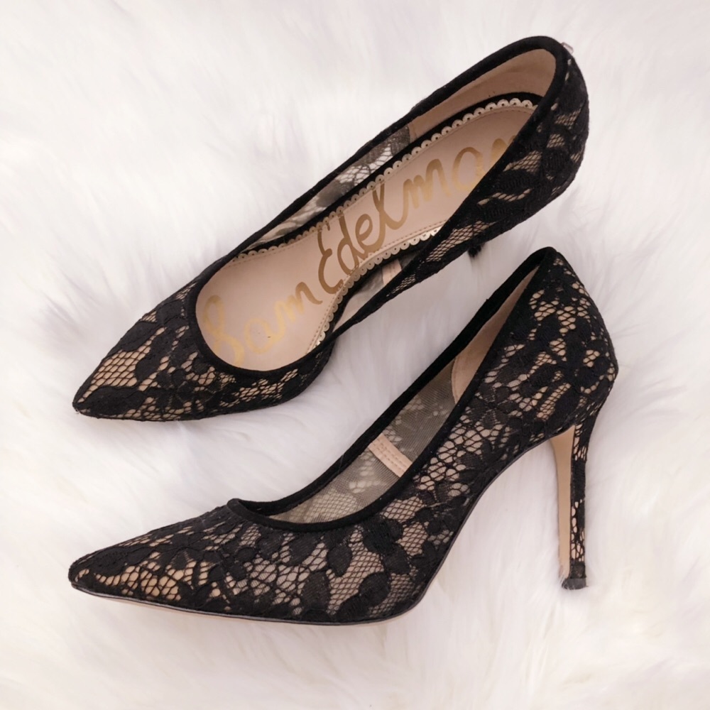 Sam Edelman Black 'hazel' Floral Lace Pumps sz 7.5